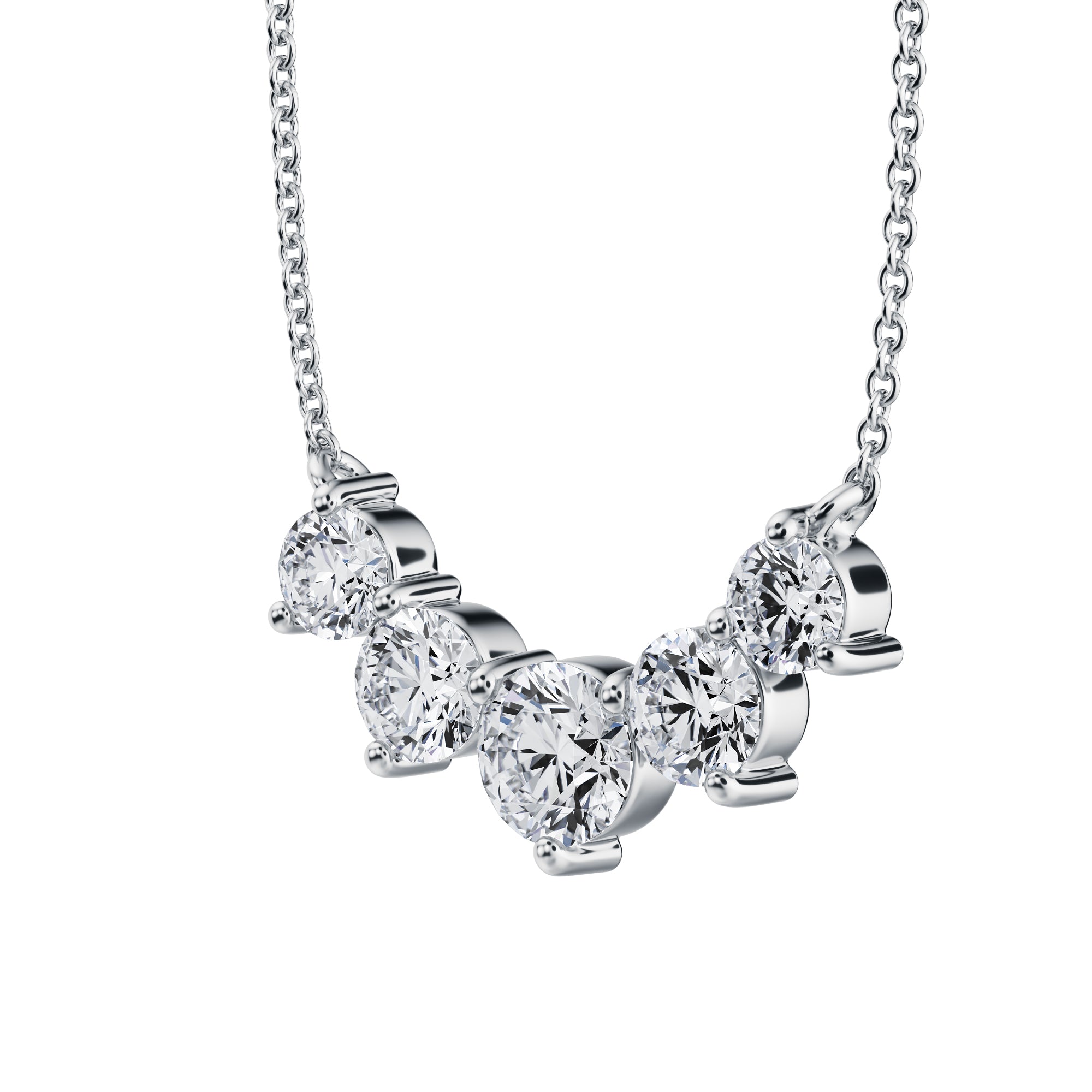 Stunning white gold necklace featuring 1.5 TCW 
graduated lab grown diamonds.