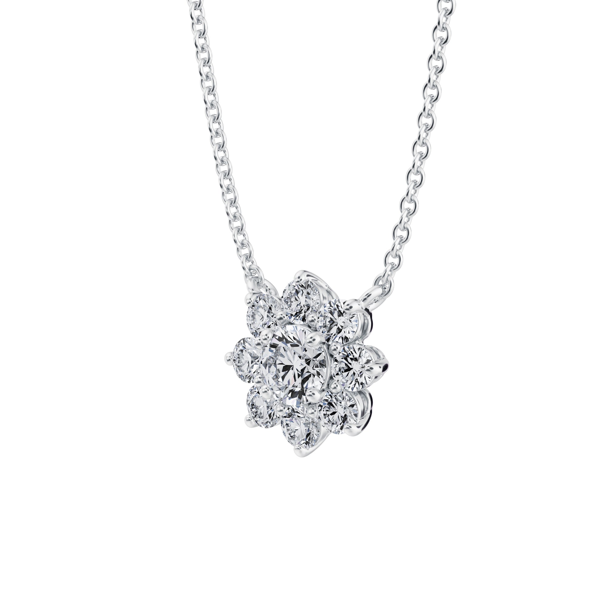 1/2 Carat Round Flower Cluster Pendant Necklace