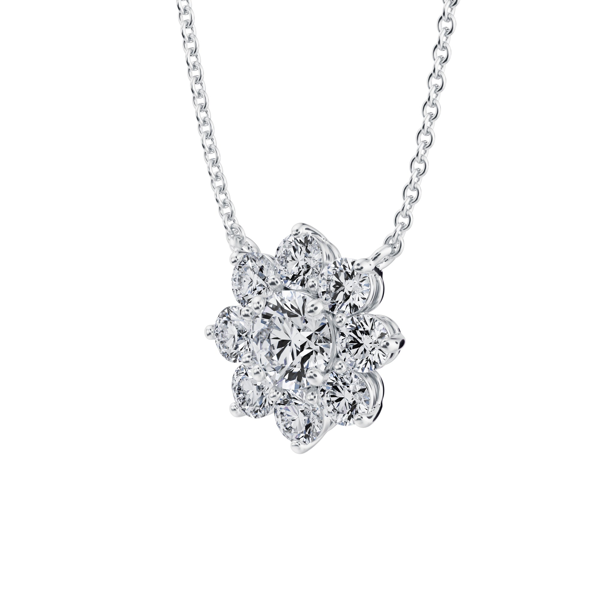 1 Carat Round Flower Cluster Pendant Necklace