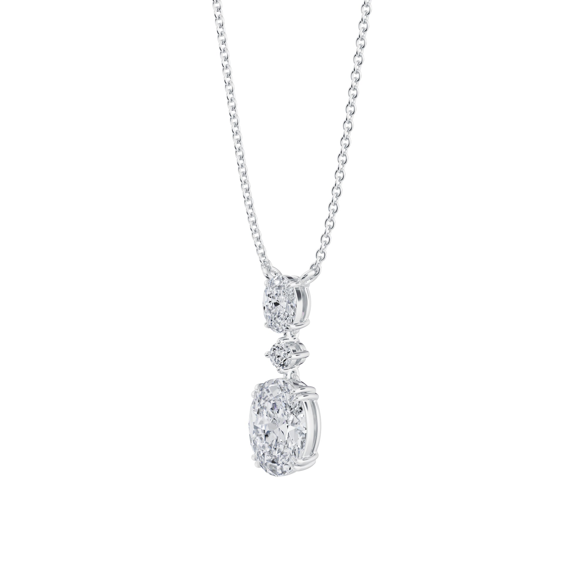 Oval Alternating 3 Stone Diamond Necklace - 2 Carat