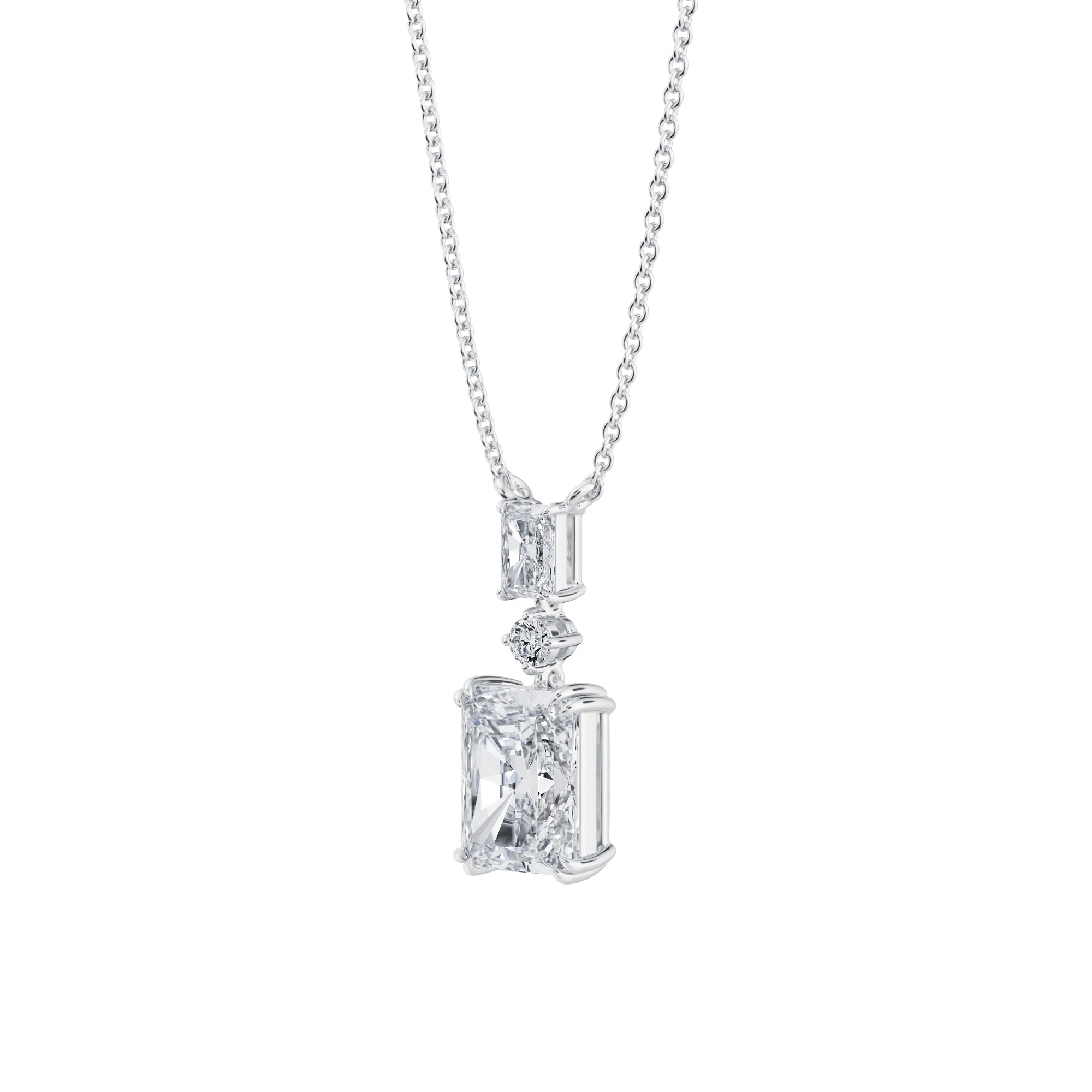 Radiant Alternating 3 Stone Diamond Necklace - 2 Carat