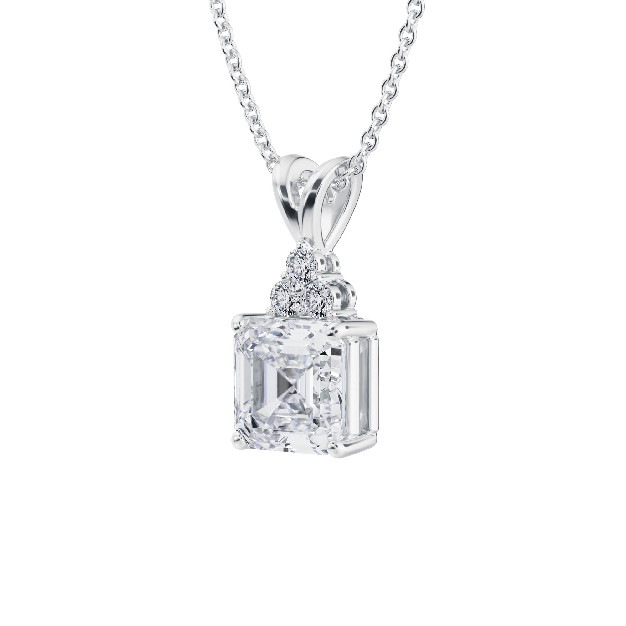 1.5 Carat Asscher Cut Royal Round Cluster Pendant