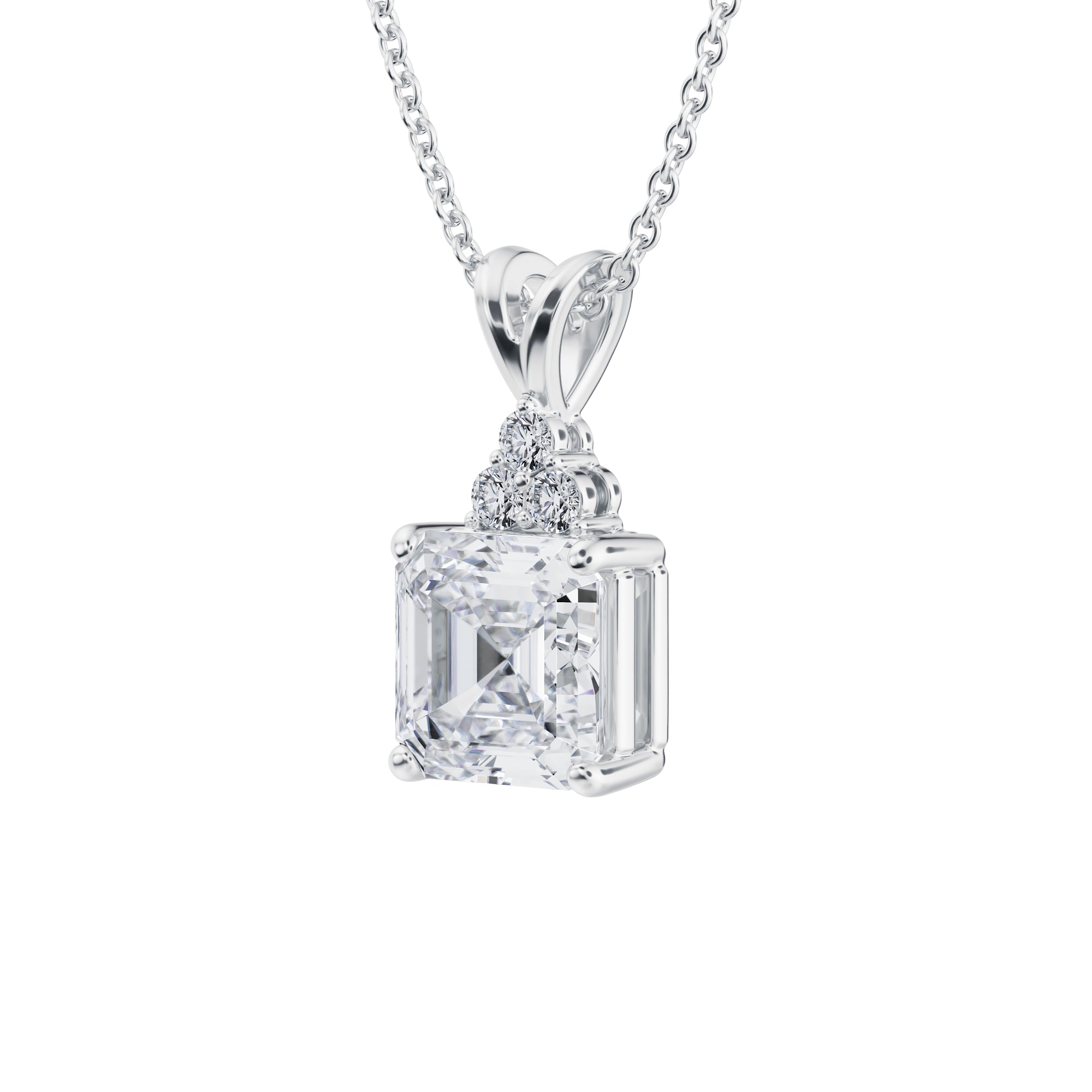 2 Carat Asscher Cut Royal Round Cluster Pendant