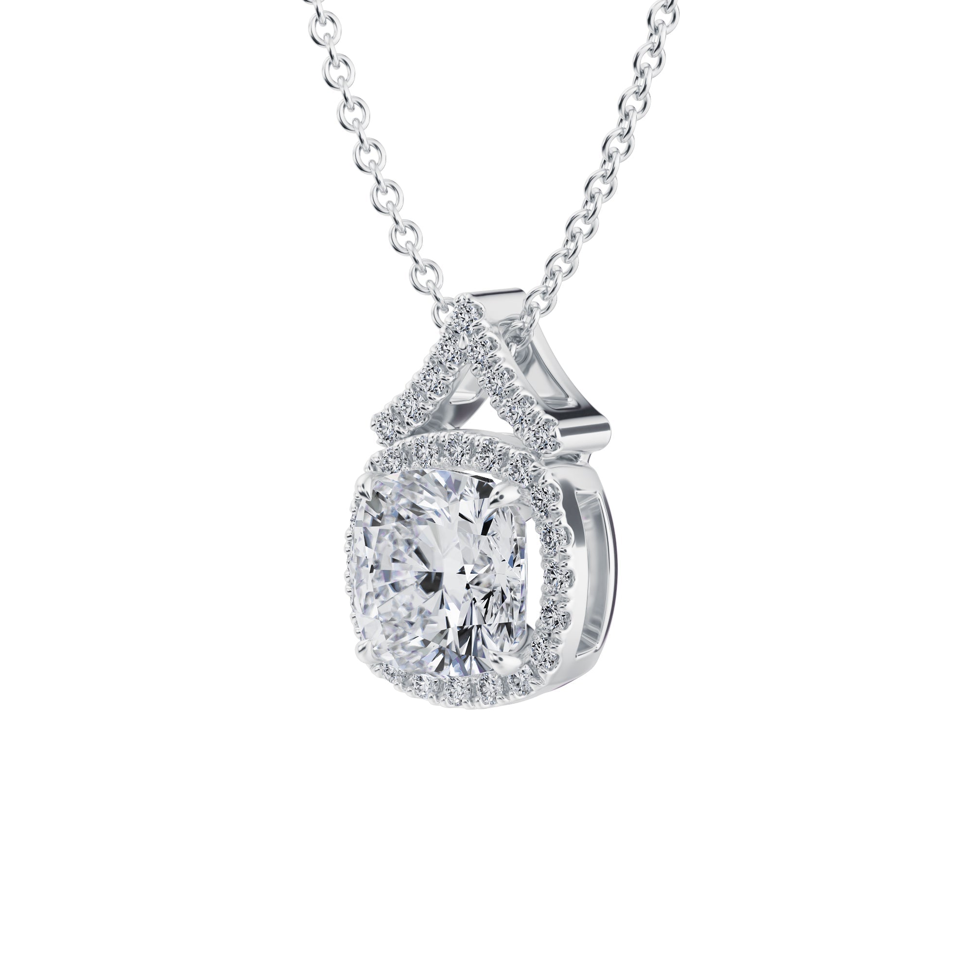 1 1/2 Carat Cushion Halo Pendants