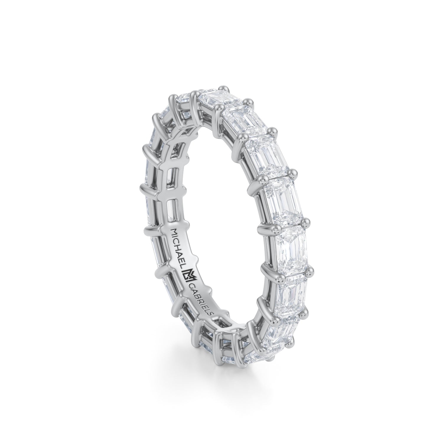 Platinum Horizontal Emerald Lab Grown Diamond Eternity Band - Petite