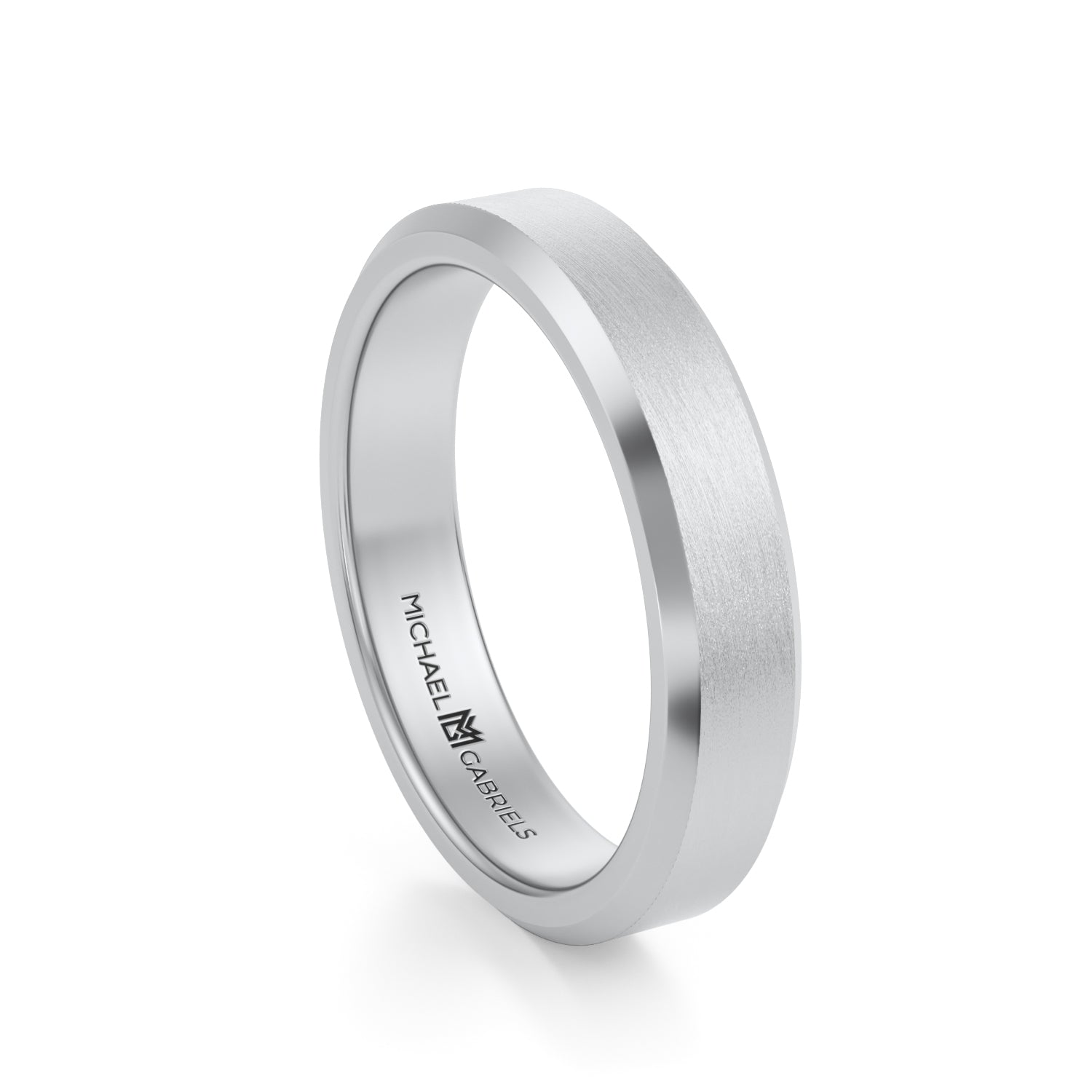 4mm Mens Beveled Wedding Band - Center Matte