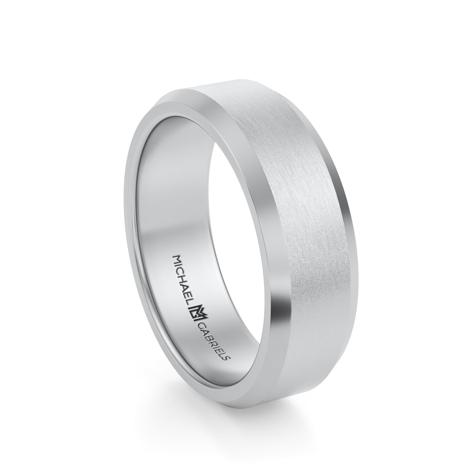 6mm Mens Beveled Wedding Band - Center Matte