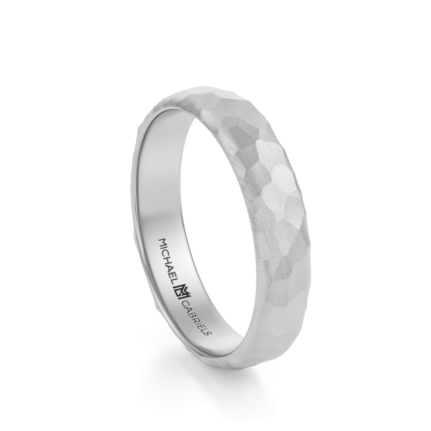 Platinum 4mm Mens Wedding Band - Hammered Matte