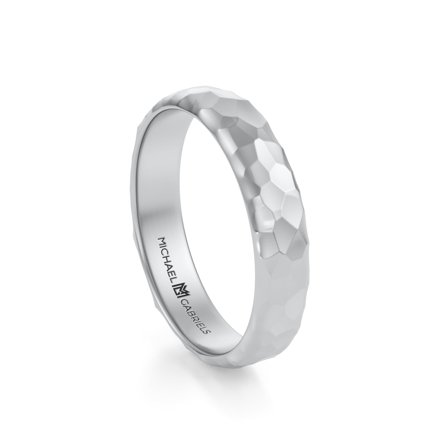 Platinum 4mm Mens Wedding Band - Hammered High Polish