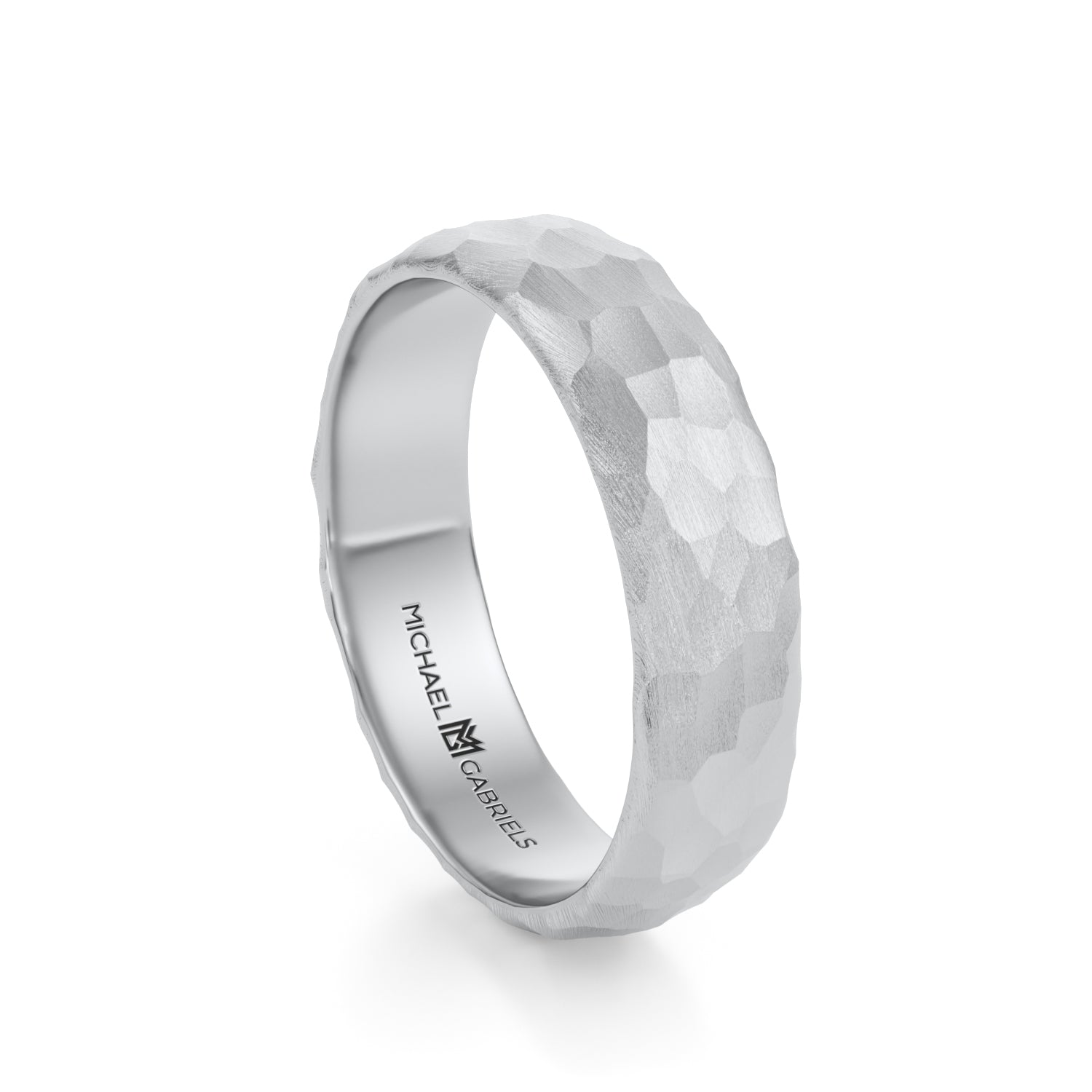 Platinum 5mm Mens Wedding Band - Hammered Matte