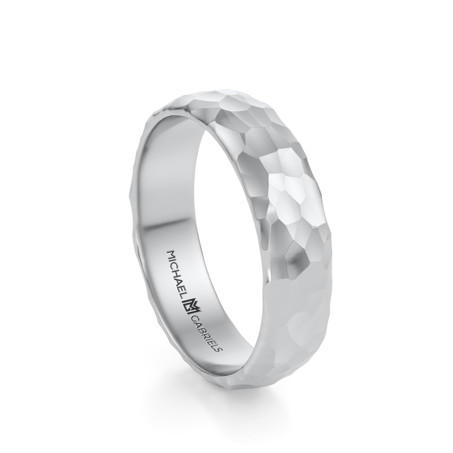 Platinum 5mm Mens Wedding Band - Hammered High Polish