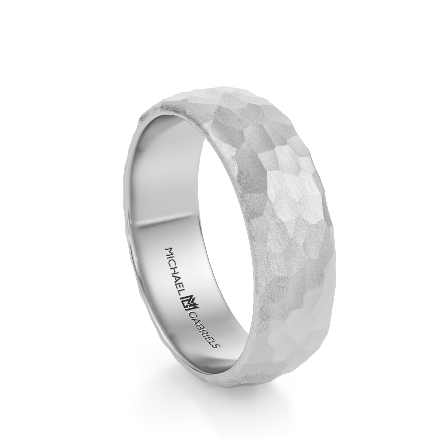 Platinum 6mm Mens Wedding Band - Hammered Matte