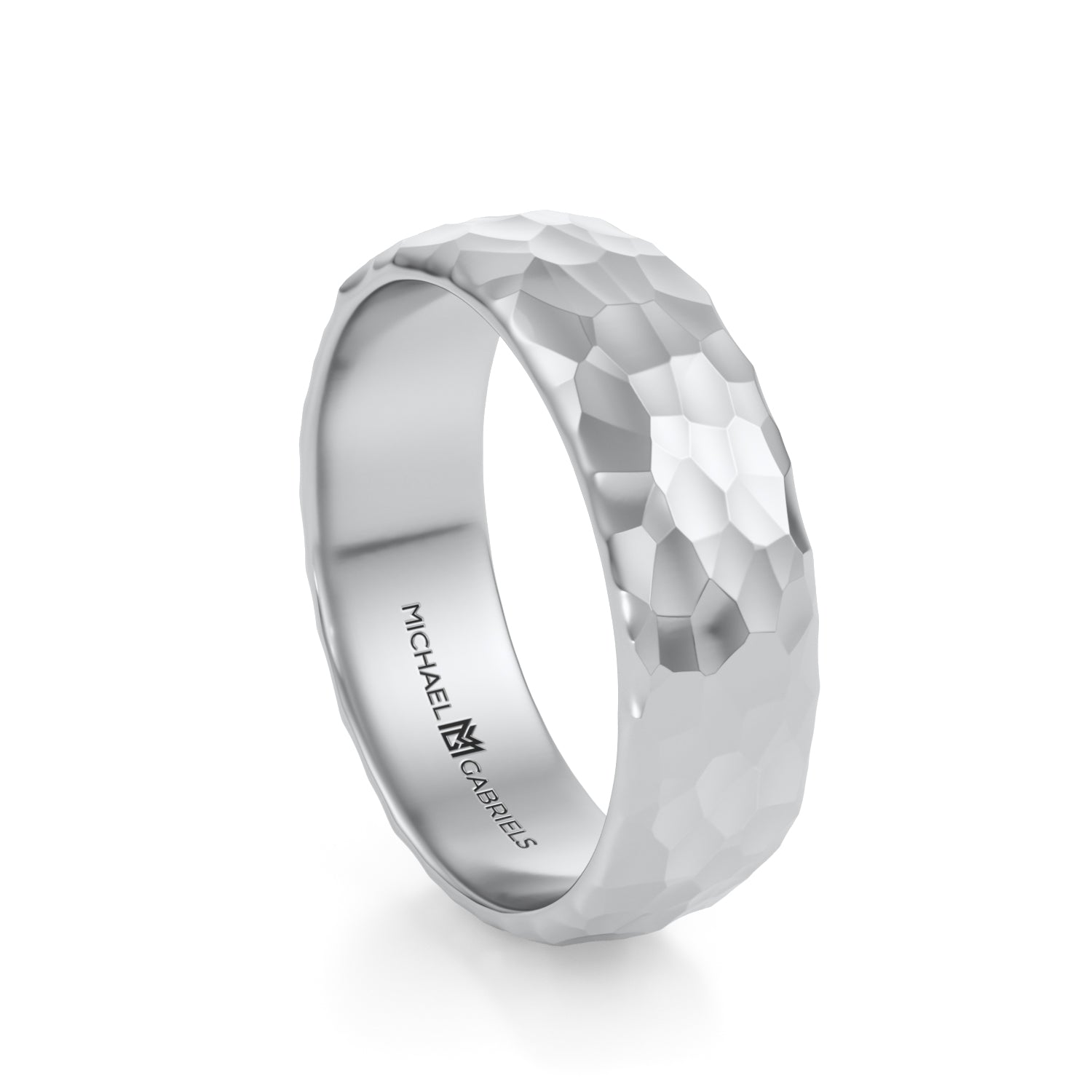 Platinum 6mm Mens Wedding Band - Hammered High Polish