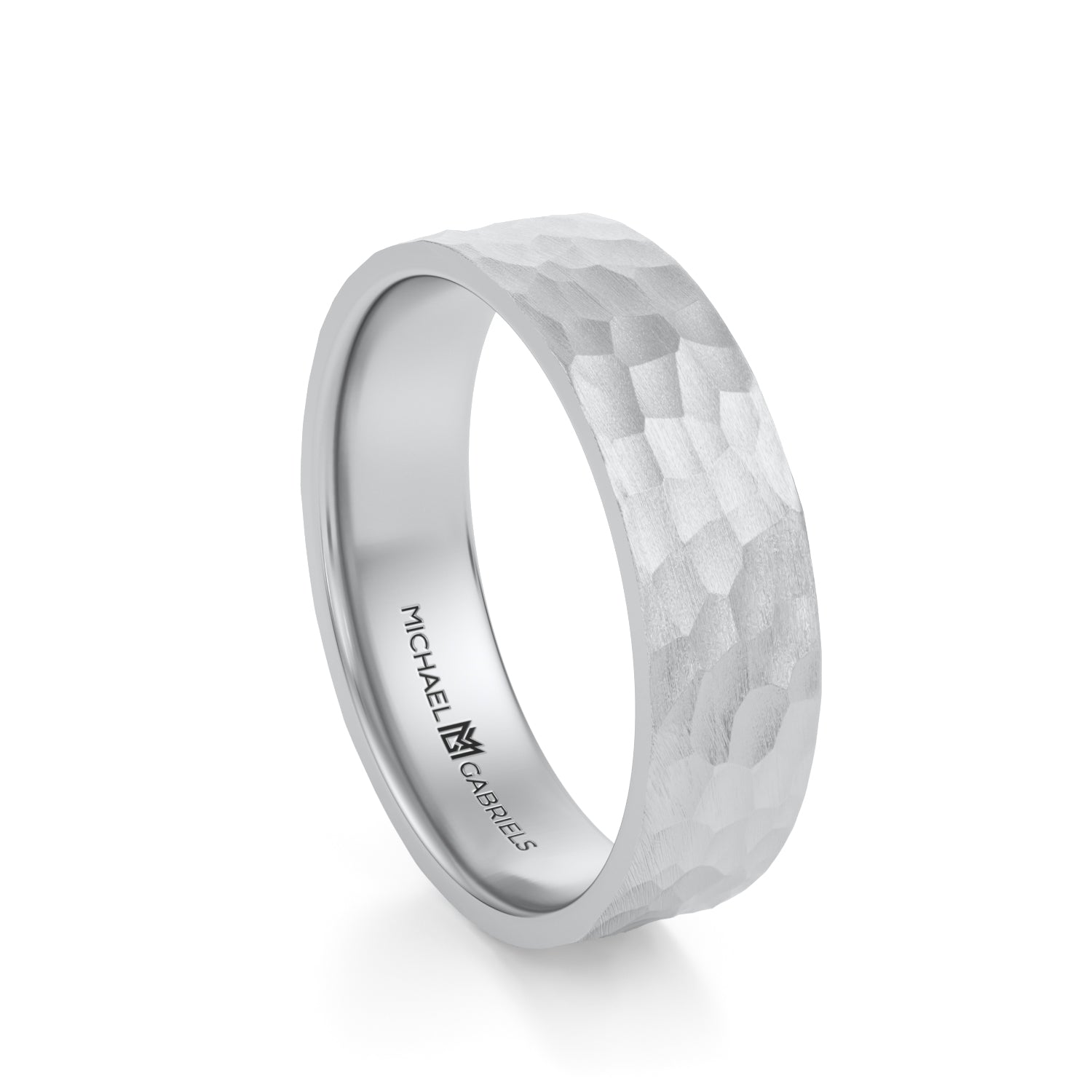 Platinum 5mm Mens Flat Wedding Band - Hammered Matte