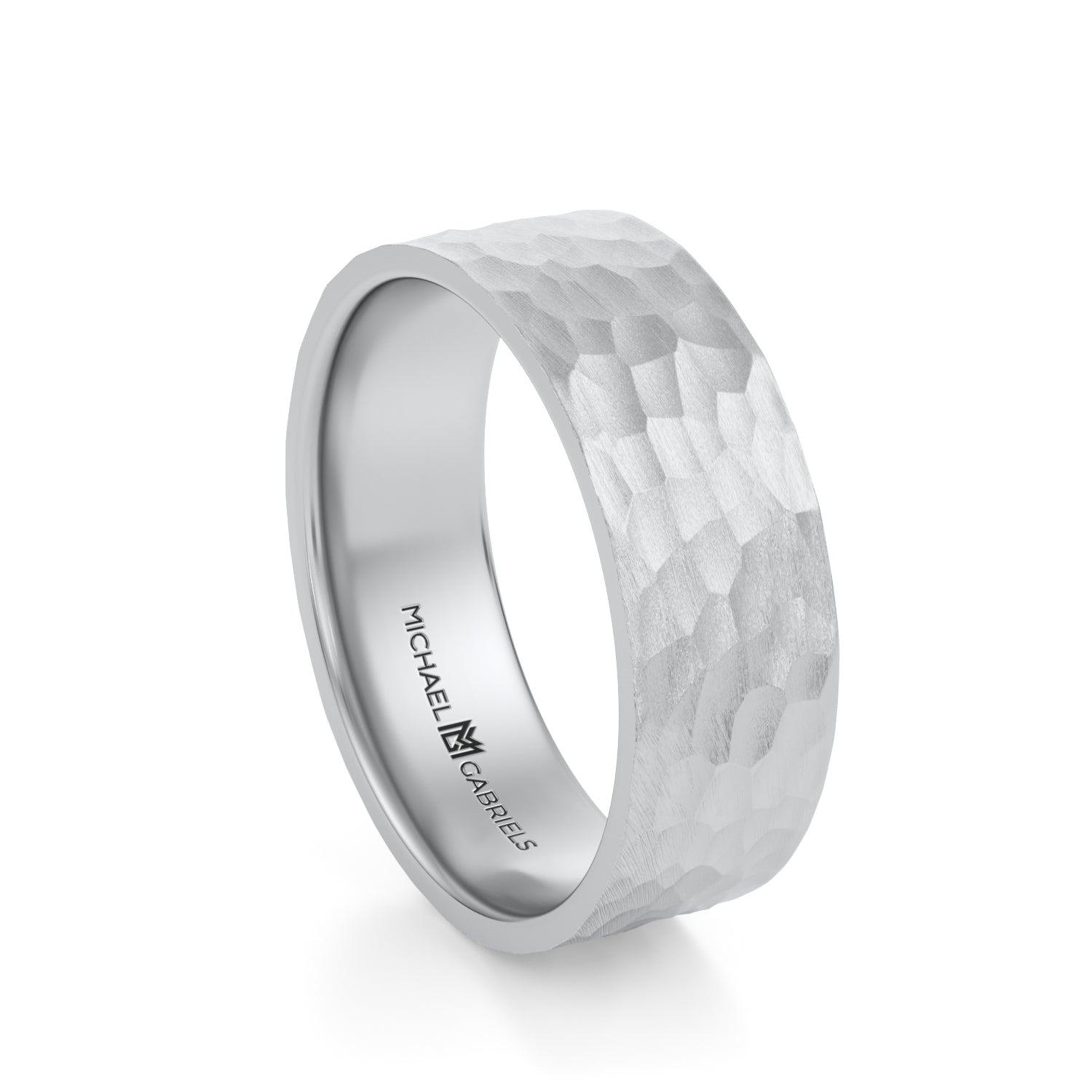 Platinum 6mm Mens Flat Wedding Band - Hammered Matte