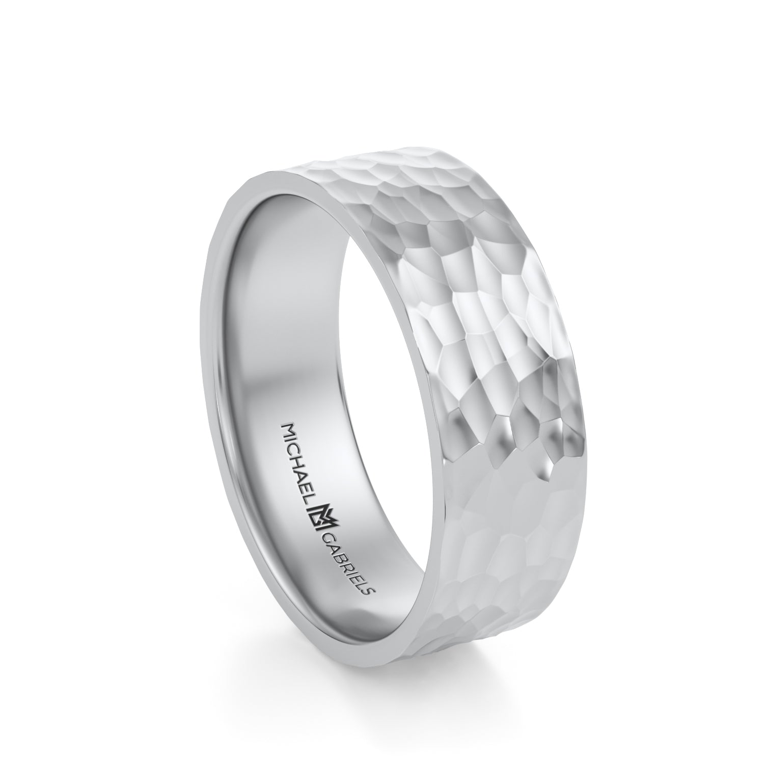 Platinum 6mm Mens Flat Wedding Band - Hammered High Polish