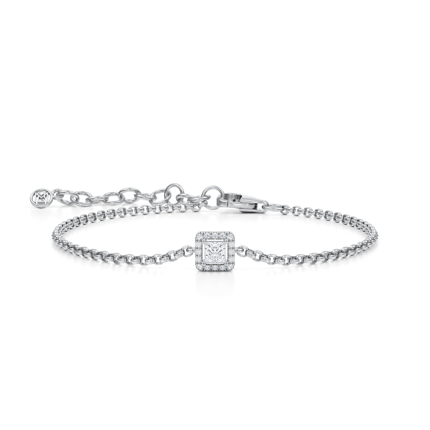 Princess Cut Halo Chain Bracelet