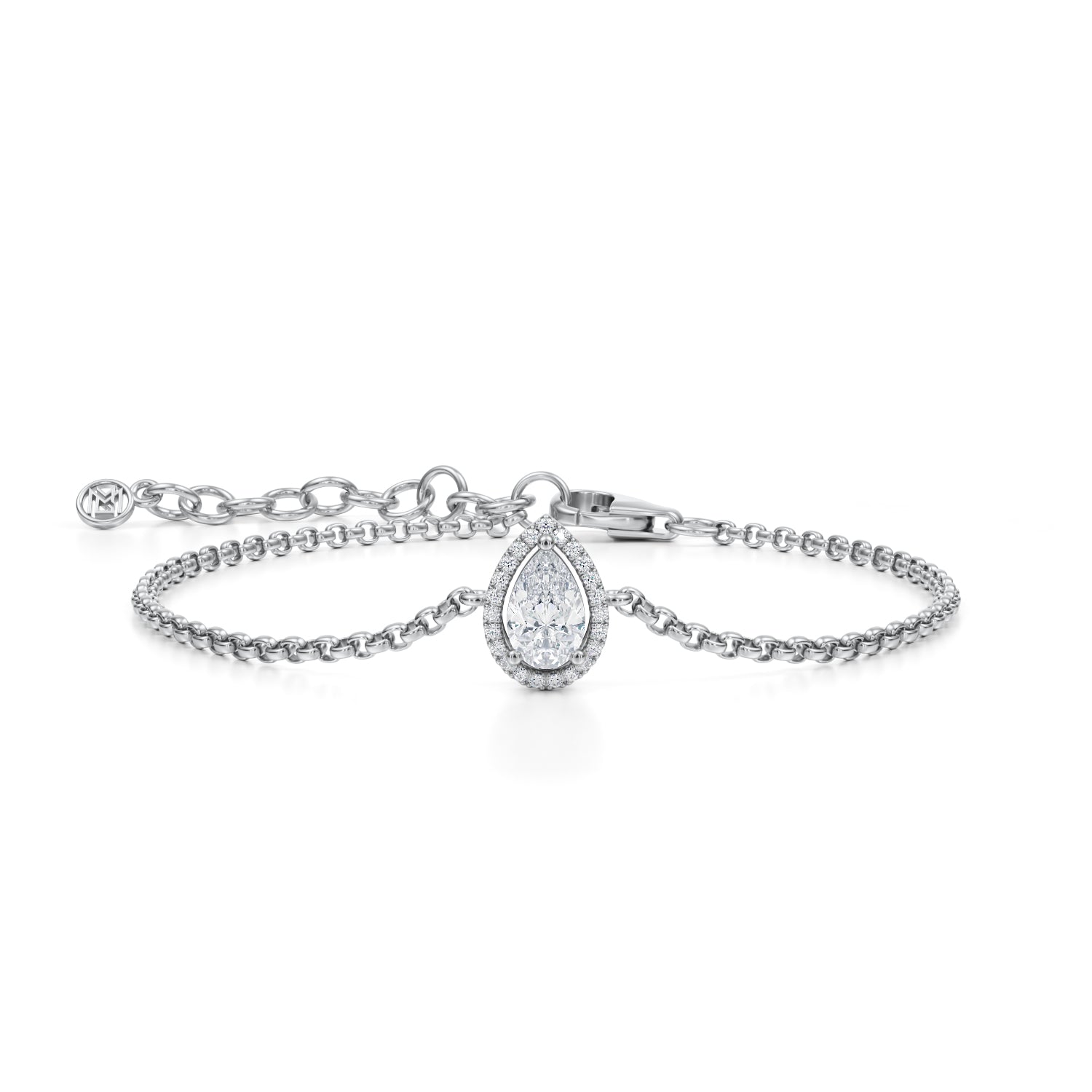 1 Carat Pear Halo Chain Bracelet