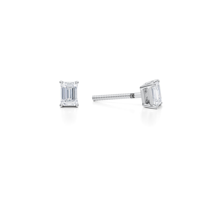 Lab Grown Diamond Studs in White Gold with 1/2 Carat Emerald Cut
