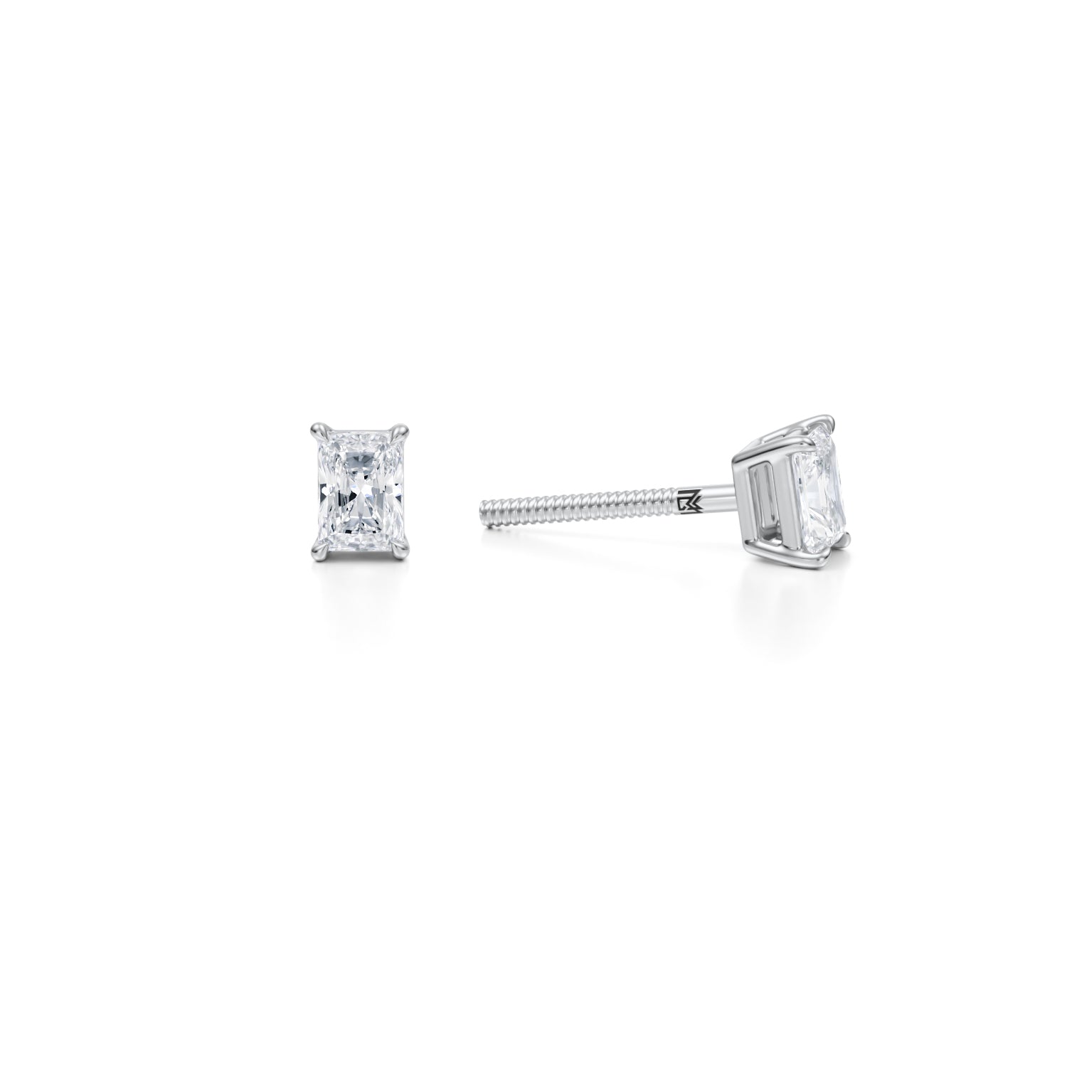 Radiant lab-grown diamond studs in white gold, 1/2 carat.