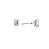Emerald lab diamond stud earrings in white gold, 0.75 carats.