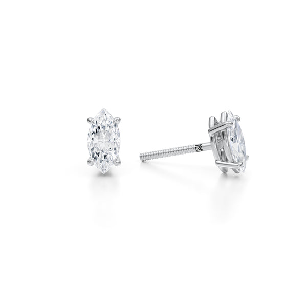 Lab-grown diamond stud earrings, 1 carat, in white gold.