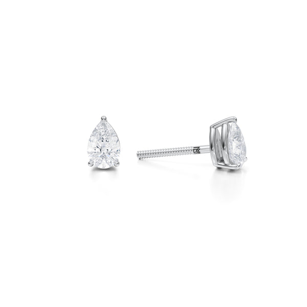 1ct Pear Lab Diamond Studs in White Gold