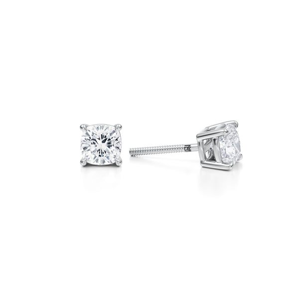 Lab-grown diamond stud earrings, 1.25 carats, in white gold.