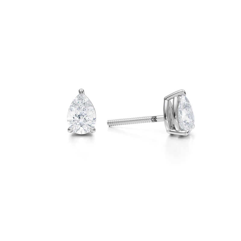 Lab-grown diamond pear stud earrings in white gold, 1.25 carats.