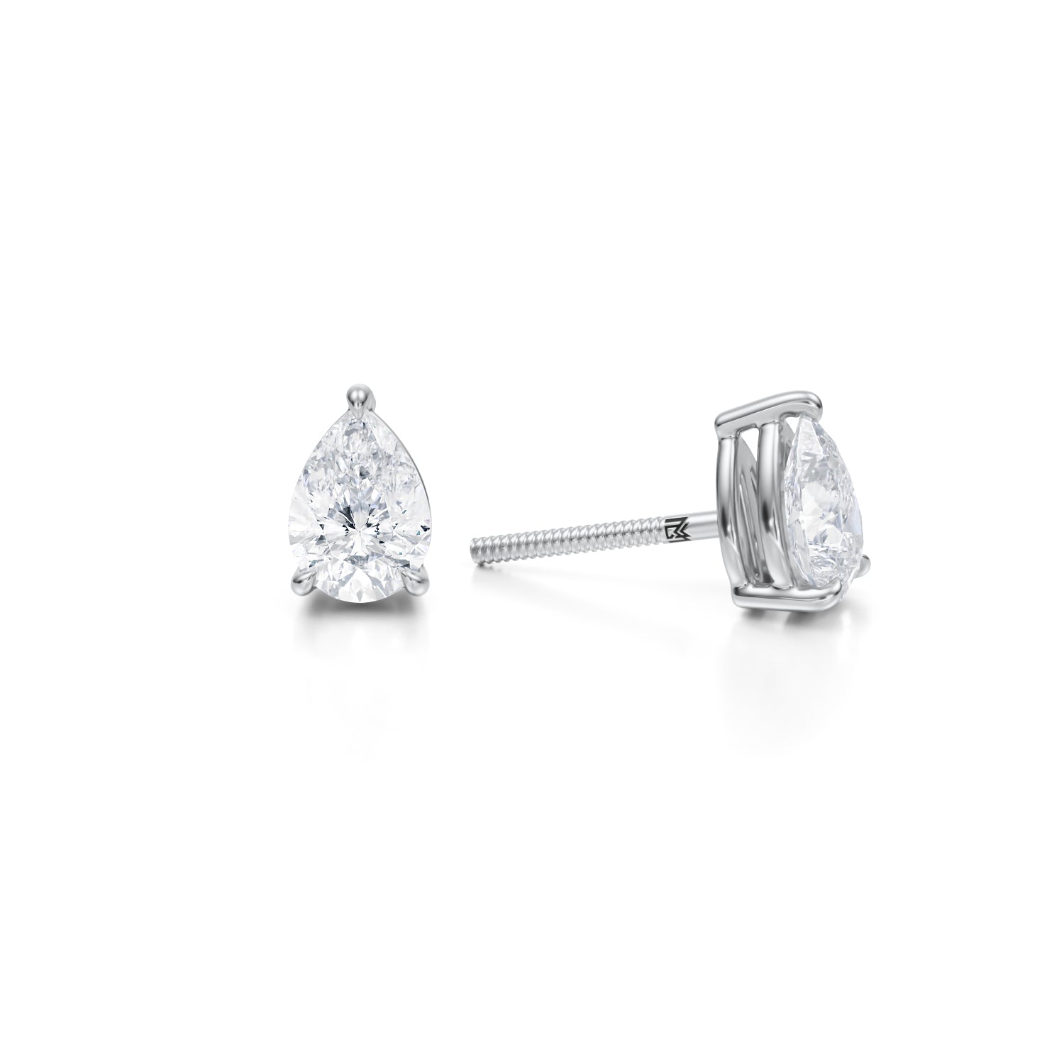 White gold pear diamond studs, 1.5 carats.