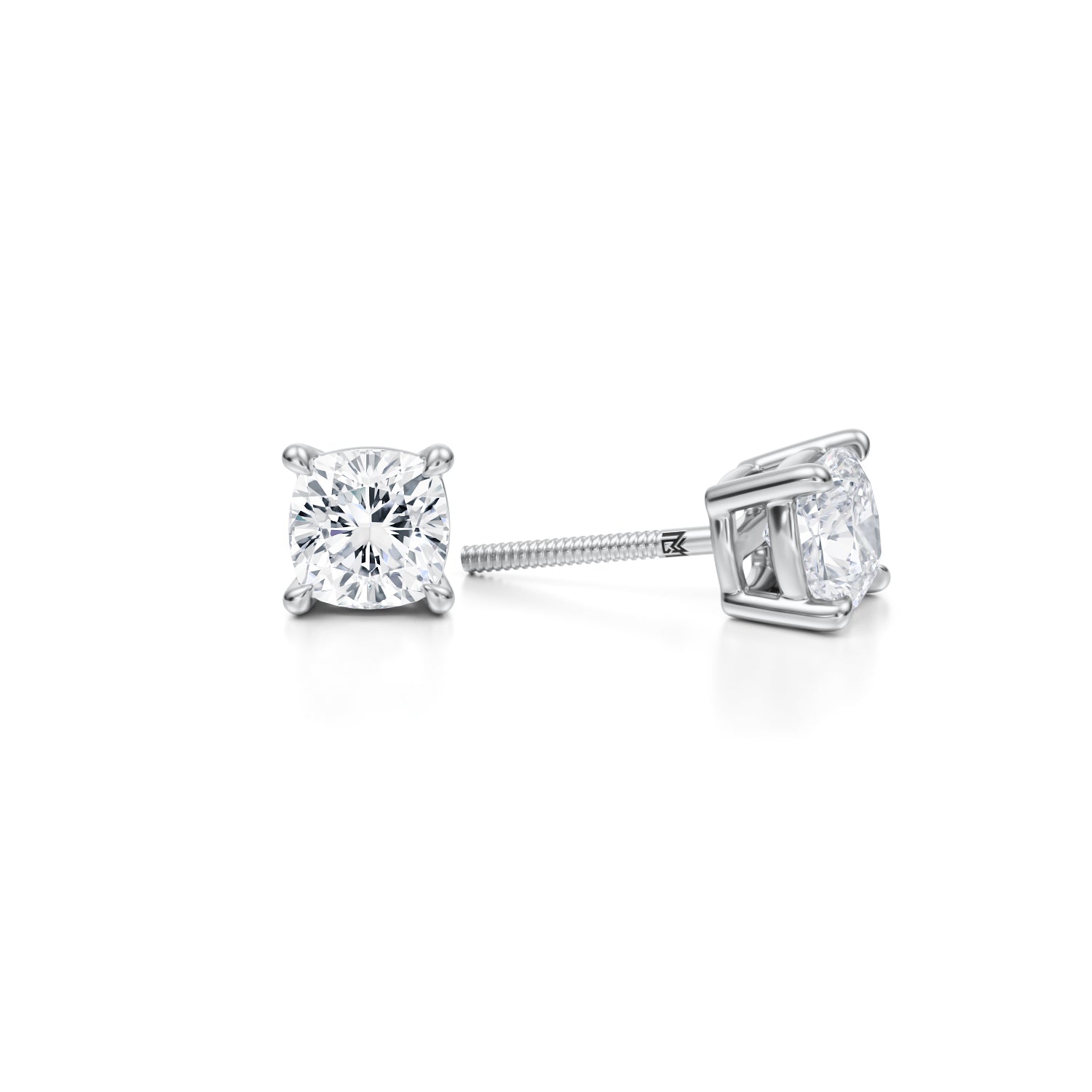 2ct cushion lab diamond stud earrings in white gold.