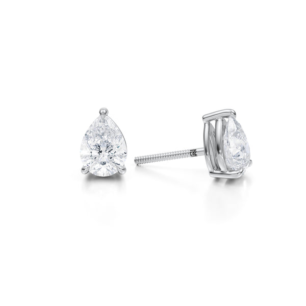 2ct Pear Lab Diamond Studs in White Gold
