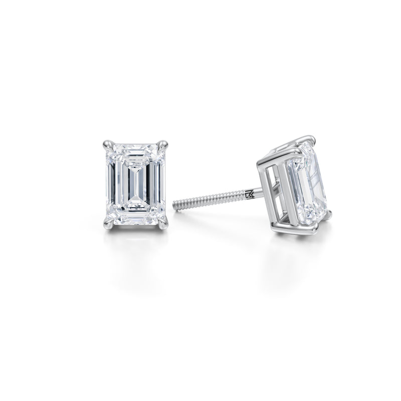 3ct emerald lab diamond stud earrings in white gold