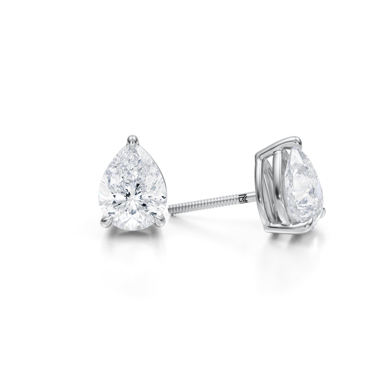 3ct Pear Lab Diamond Studs in White Gold