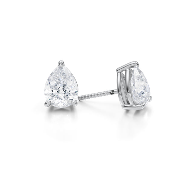 4ct Pear Lab Diamond Studs in White Gold