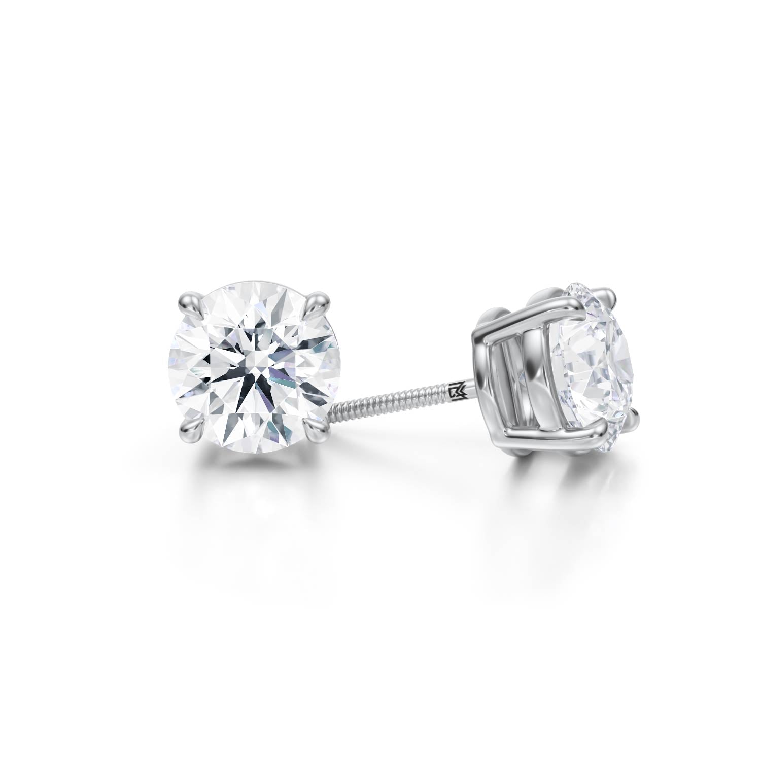 4ct Round Lab Diamond Studs in White Gold