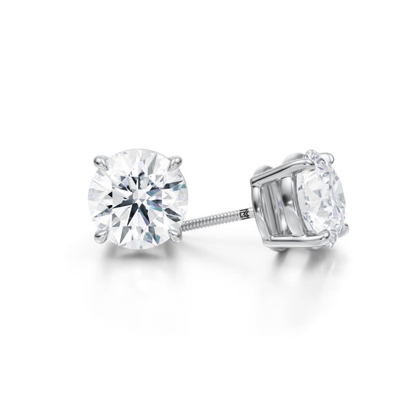 14kt White Gold Four Prong Lab Grown Diamond Stud Earrings with Screw Backs E/VS1