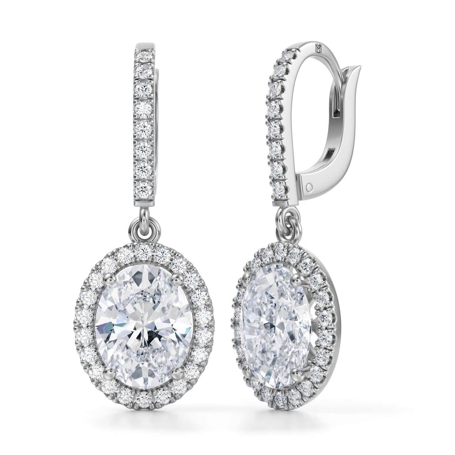 4 Carat Oval Halo Drop Earrings