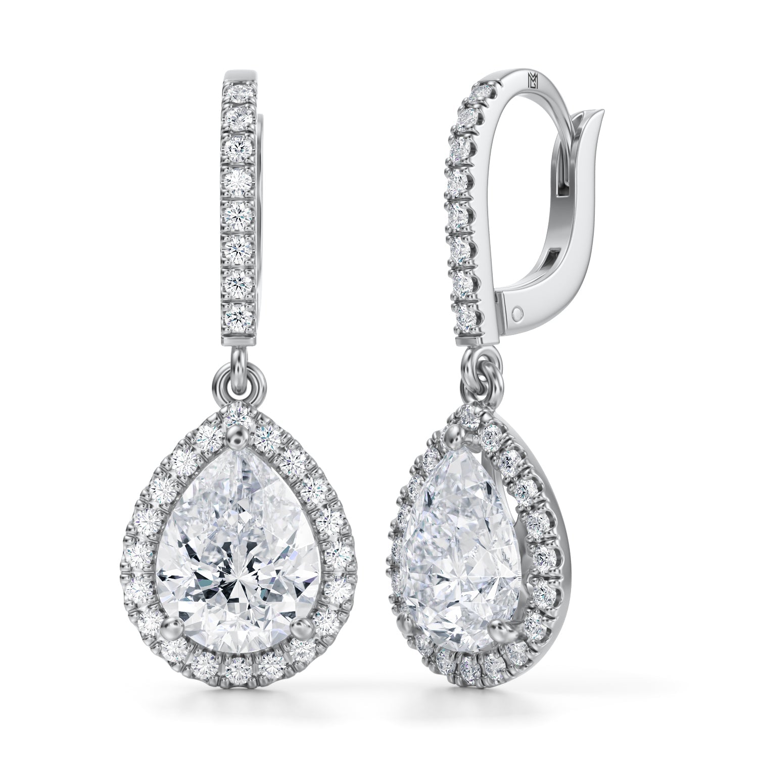 4 Carat Pear Halo Drop Earrings