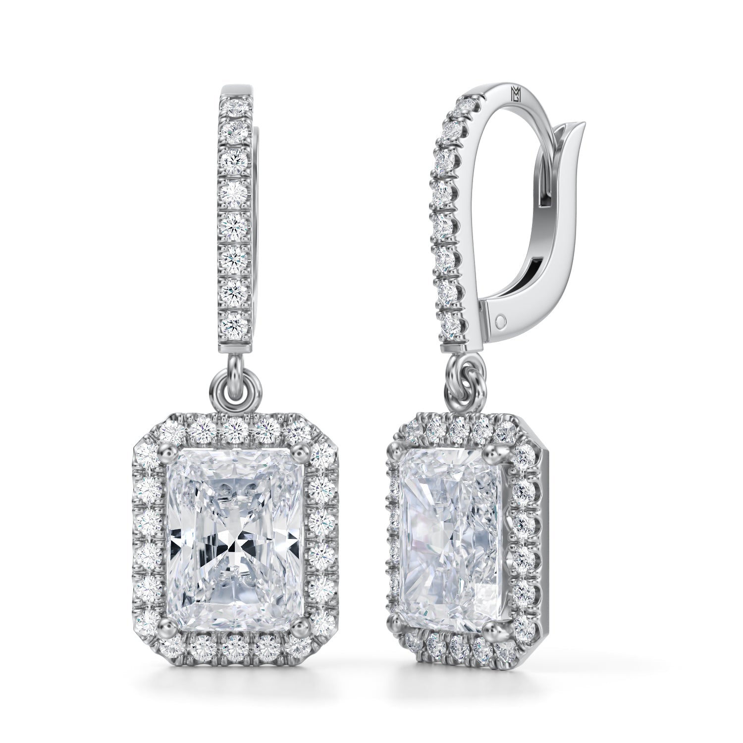 4 Carat Radiant Halo Drop Earrings