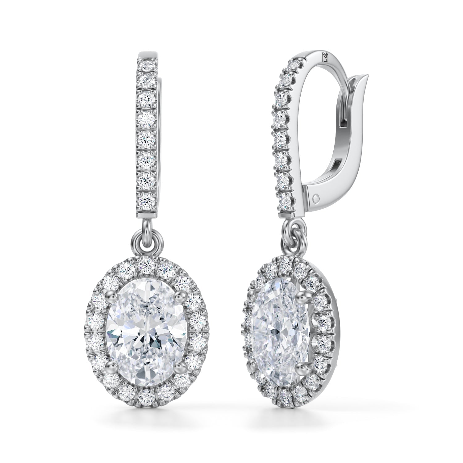 2 1/2 Carat  Oval Halo Drop Earrings