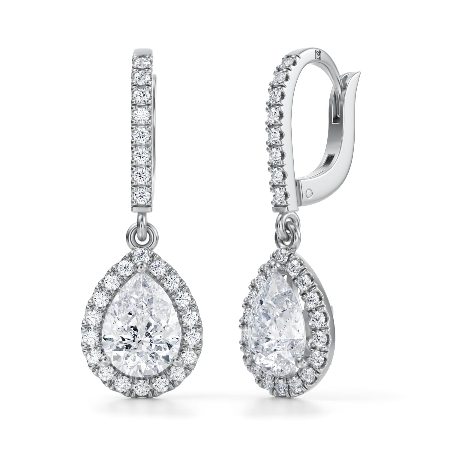 2 1/2 Carat  Pear Halo Drop Earrings