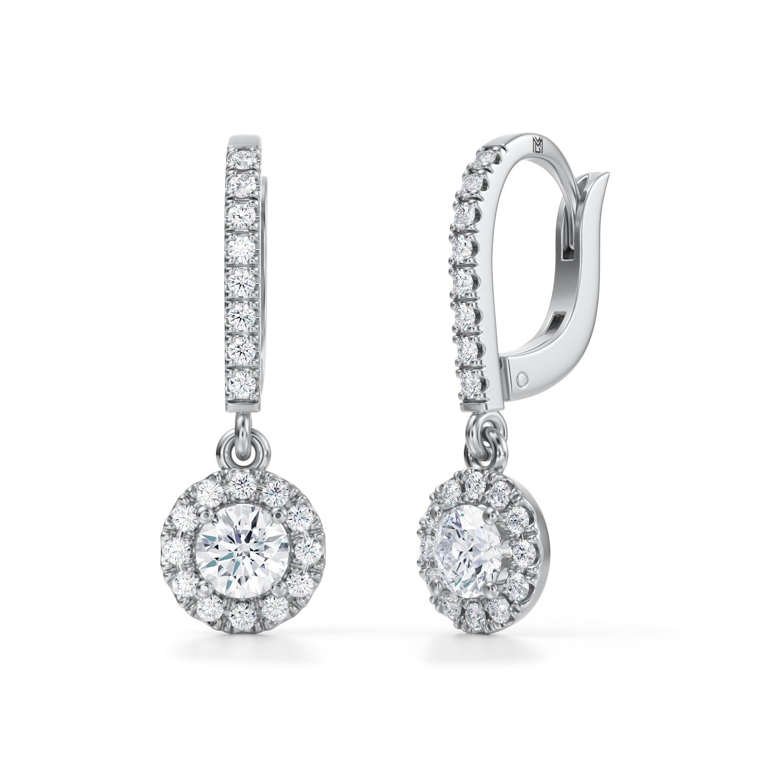 Round Halo Drop Earrings