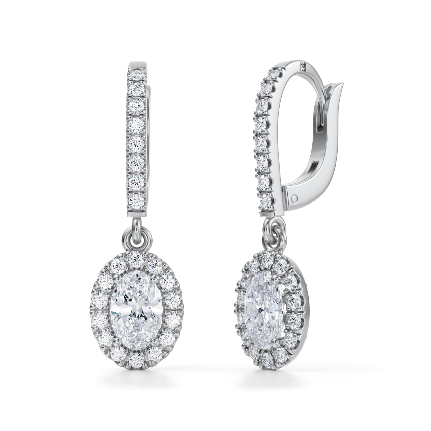 1 1/4 Carat Oval Halo Drop Earrings