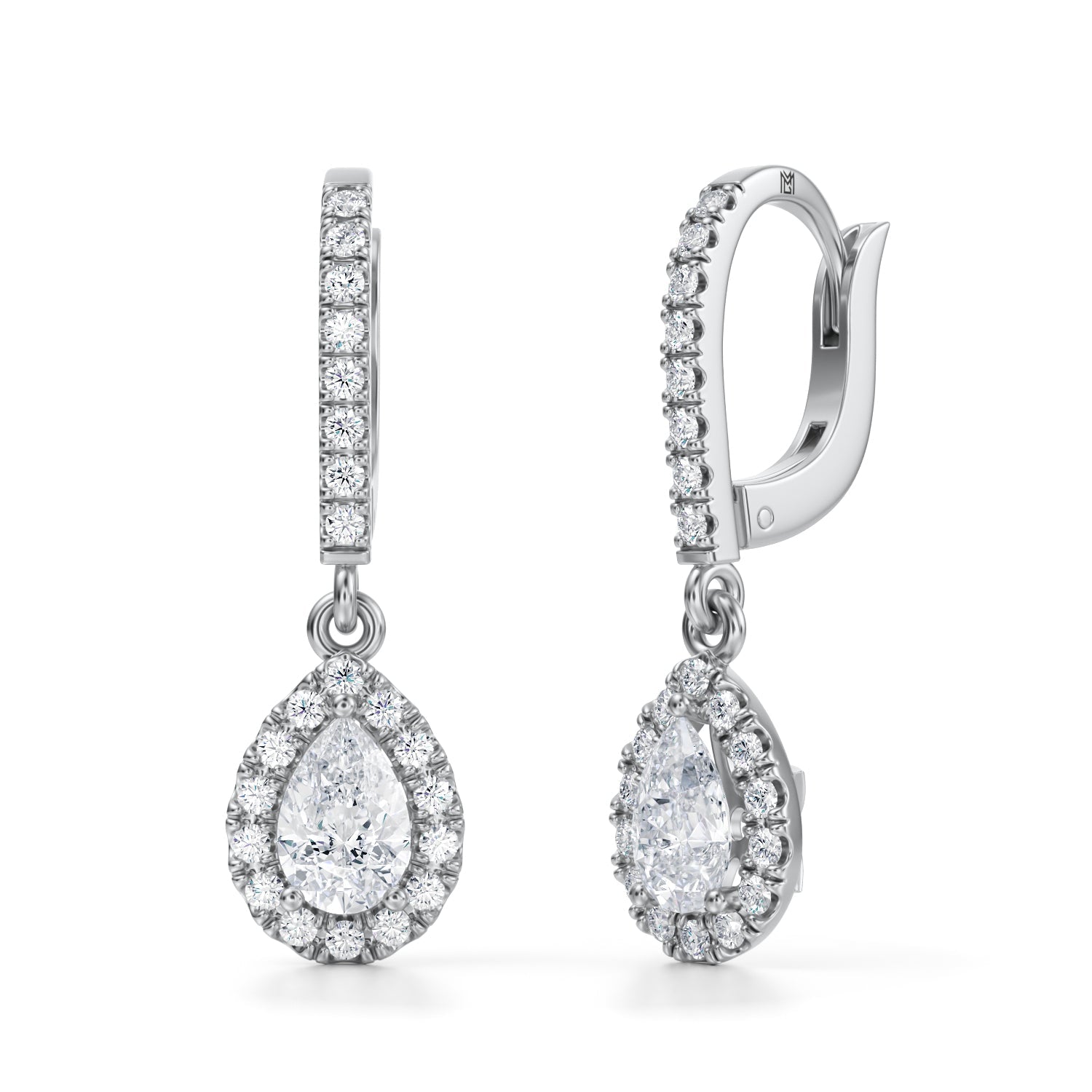 1 1/4 Carat Pear Halo Drop Earrings