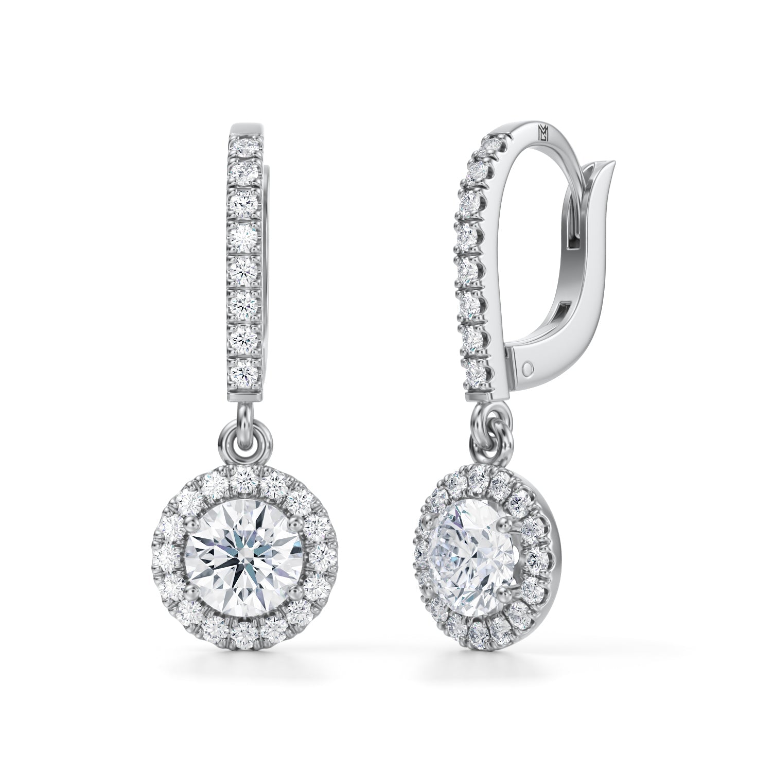 1 1/4 Carat Round Halo Drop Earrings