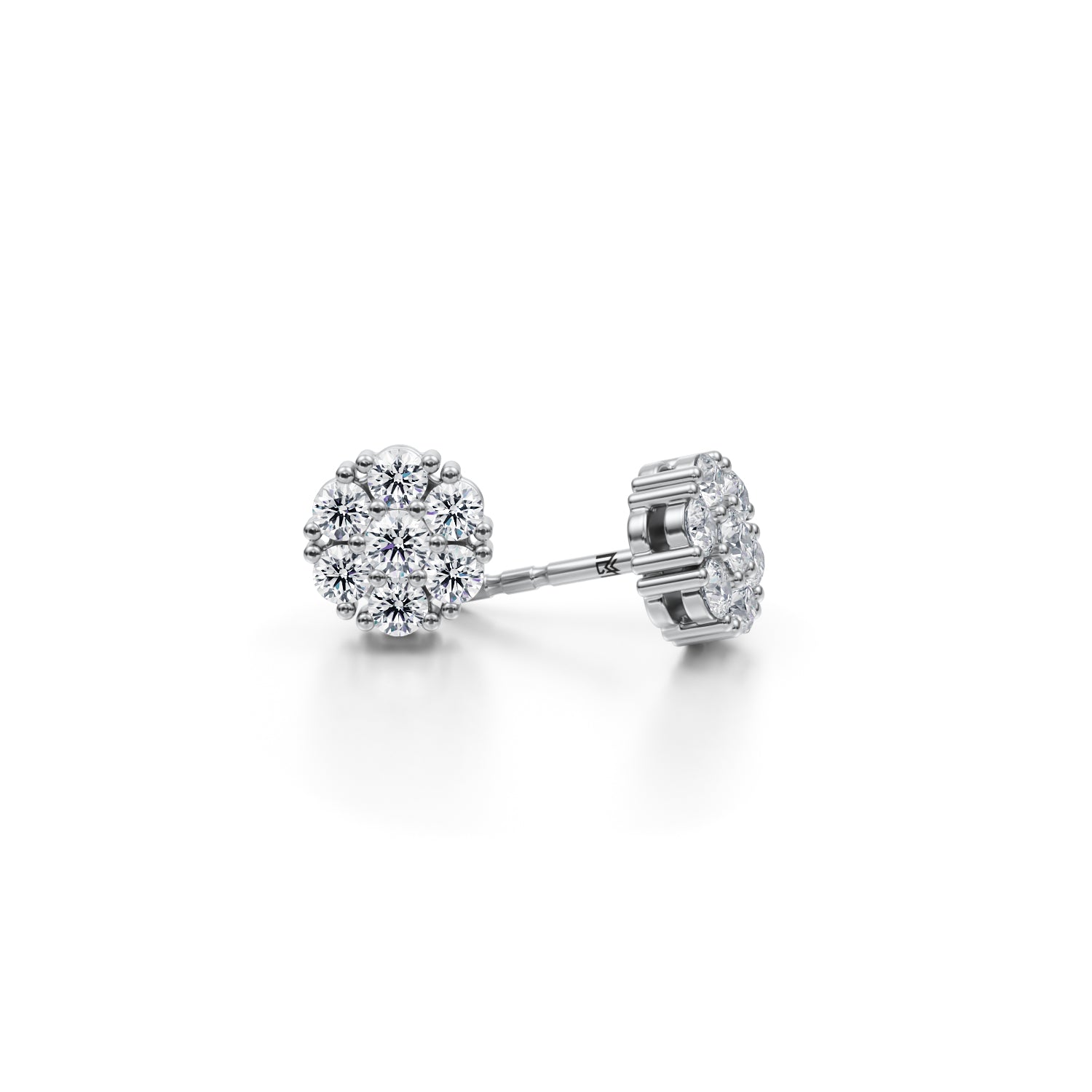 Round Cluster Stud Earrings 3/4 Carat