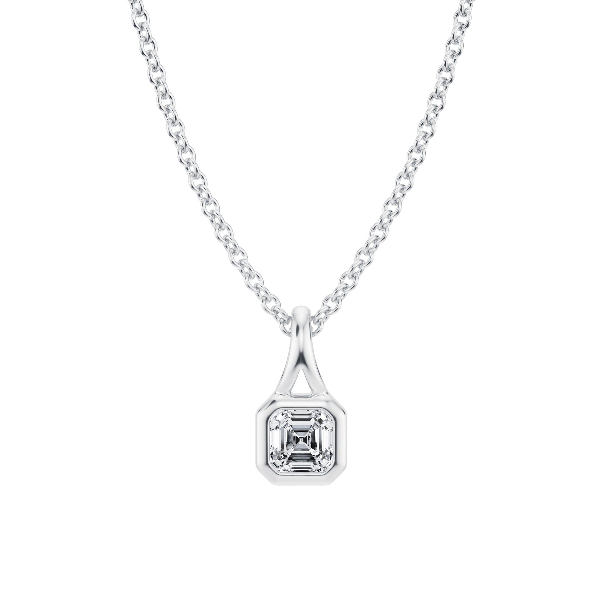 Stylish 1/4 Carat Asscher Lab Grown Diamond Split Bail Bezel Necklace in White Gold