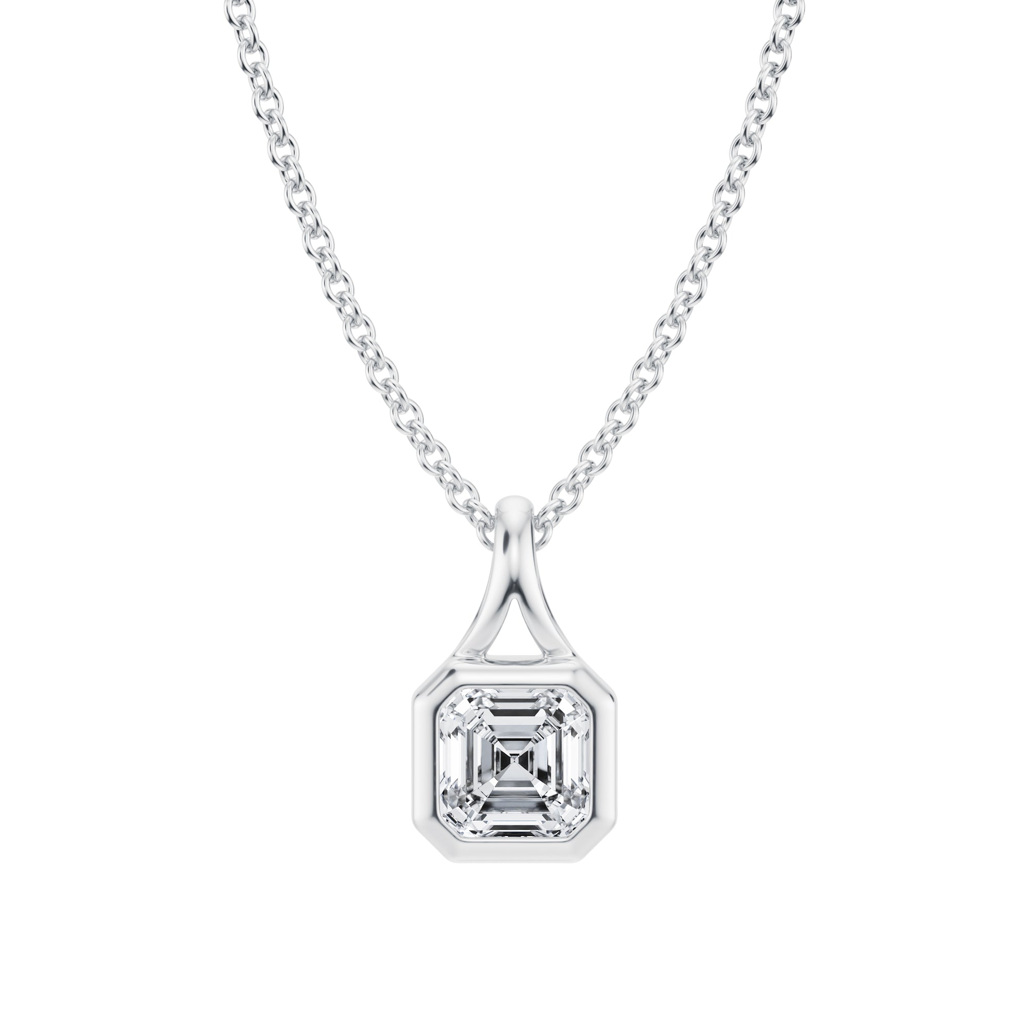 Sophisticated 1/2 Carat Asscher Lab Grown Diamond Split Bail Bezel Necklace in White Gold