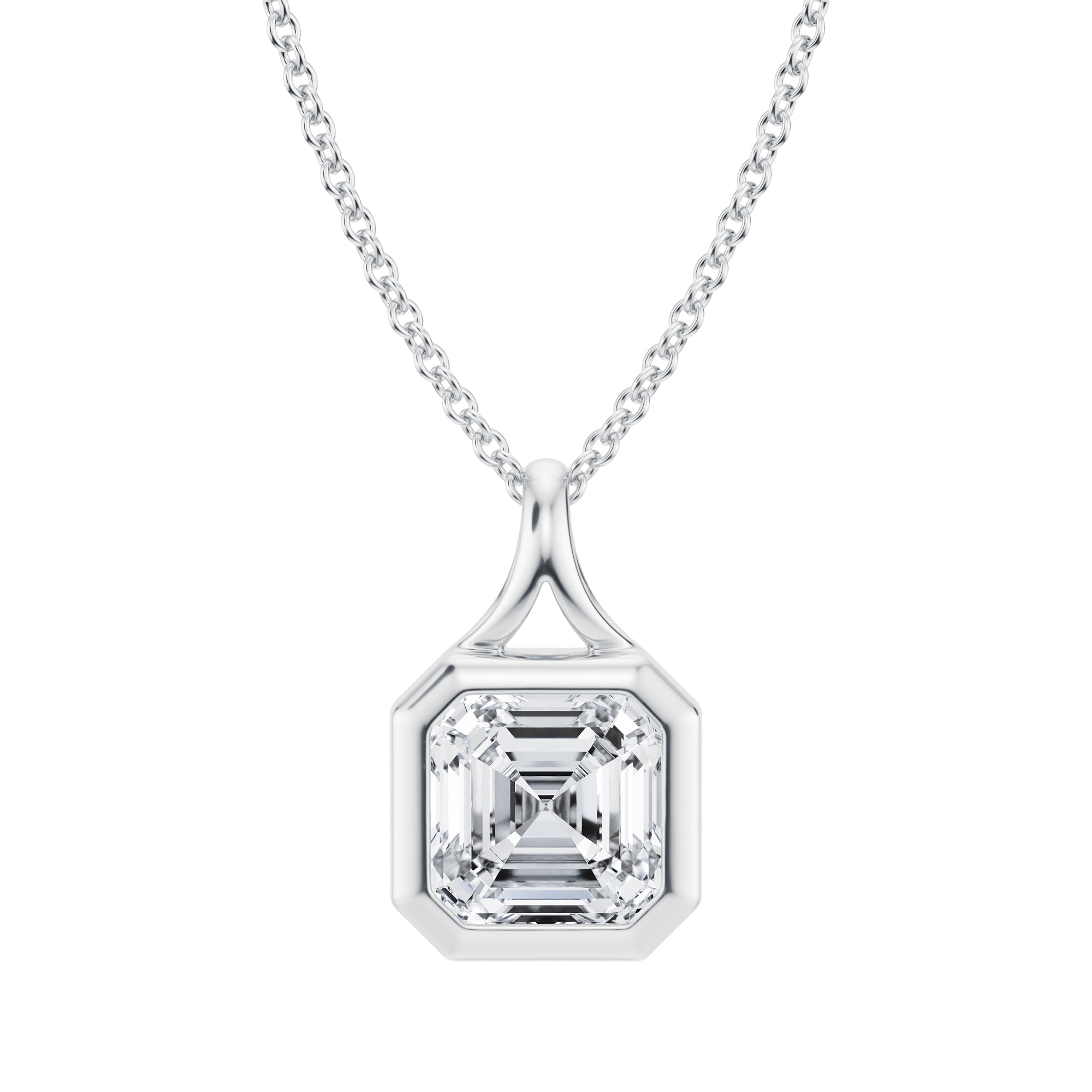 Luminous 1.5 Carat Asscher Cut Lab Grown Diamond Split Bail Bezel Pendant in White Gold